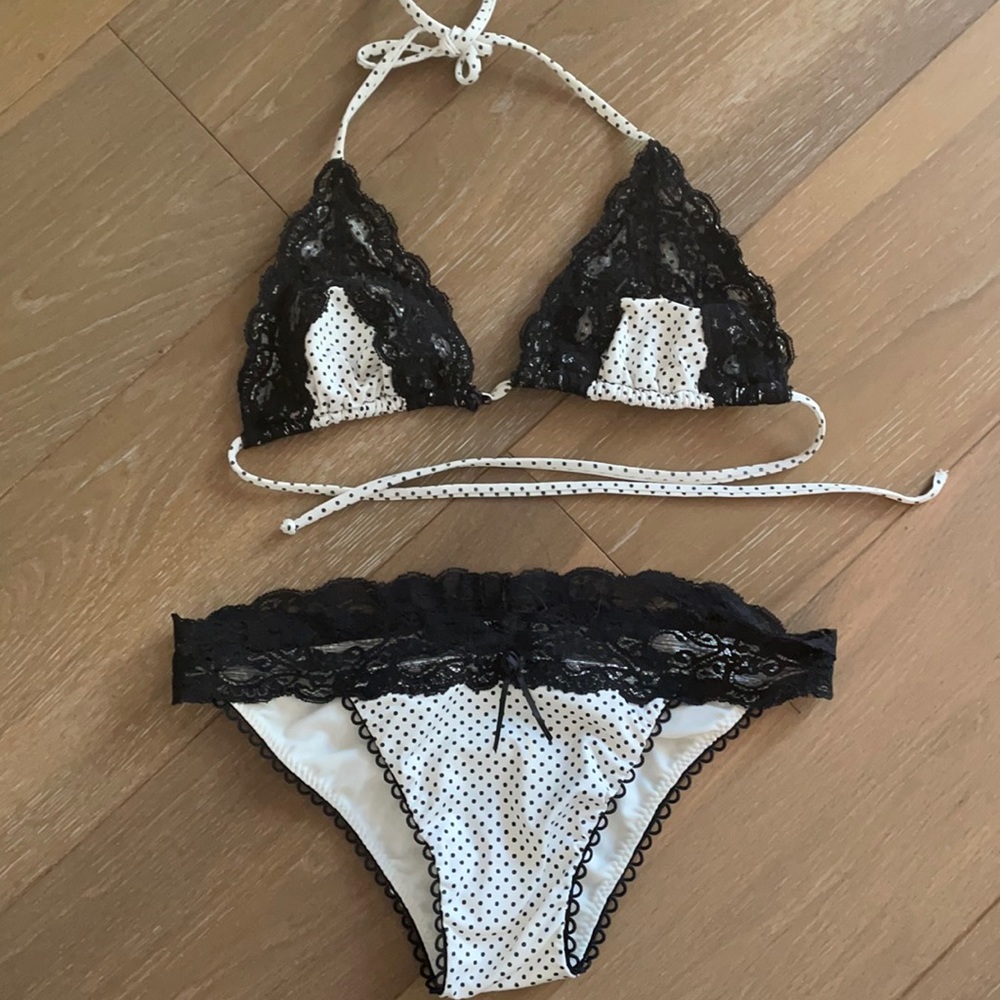Beach Bunny Polka Dot Lace Trimmed Bikini